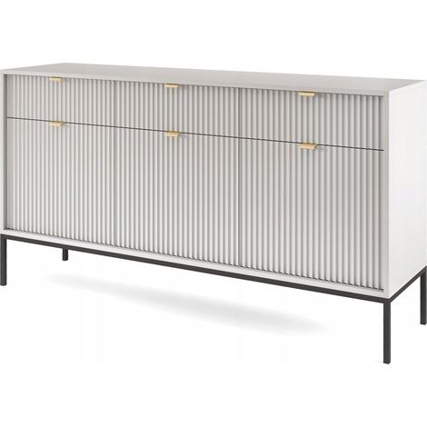 Commode universel Gris 154x83x39cm pied métal avec 2 tiroirs modèle "NOEMIE KSZ154" (1/4)