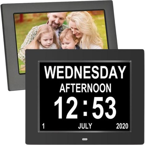 Horloge numérique pour seniors avec cadre photo et vidéo - Calendrier numérique - Alarme médicaments - Télécommande - Mode nuit - Écran 7 pouces - Langue néerlandaise (1/5)