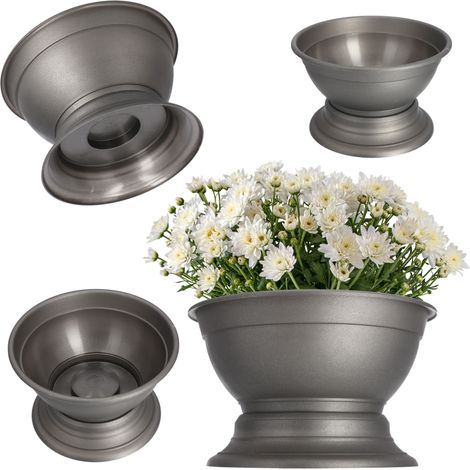 KADAX Blumenschale mit Standfuß, Pflanzschale aus Kunststoff, 18 cm, Grafit