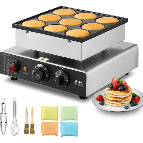 Appareil à Pancake 9PCs 76 mm, Crêpière Commerciale 850 W, Appareil à Poffertjes Dorayaki en Acier Inoxydable Antiadhésif, Température et Temps Réglable, pour Cuisine à Domicile, Restaurant, Snack-bar (1/5)