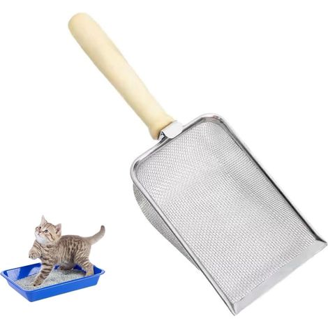 Robust Metal Cat Litter Scoop with Wooden Handle - 5 mm Sieve Perfect for All Types of Litter Tray - Easy to Clean - Essential Accessory for Cat Litter Tray (1/5)