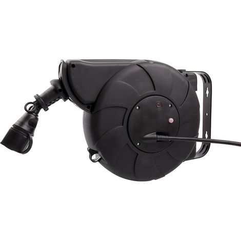 Carrete de Cable Rebobinado Automático 11m + 2m IP44 para Pared Negro