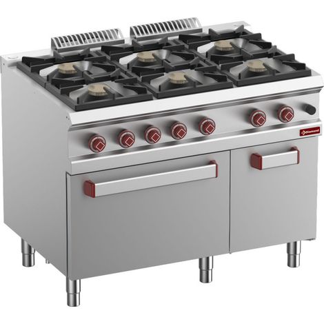 Fourneau tout gaz 6 feux + four GN 2/1 - Diamond