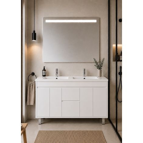 Badmöbel mit Waschbecken ORIGENBATH ISQUIA ohne Spiegel 120x45 cm Doppelwaschbecken weiß (1/3)
