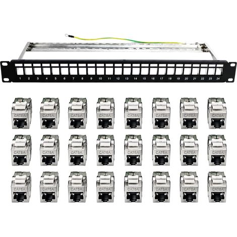 Panneau de Brassage 19 Pouces 24 ports Panneau de Brassage Blindé avec Modules Keystone, Coupleur Keystone RJ45 CAT 7, Panneau nu 1U pour Baie Réseau (1/5)