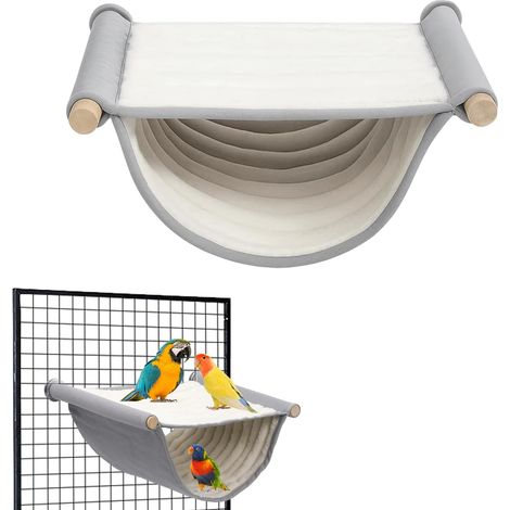 Lit superposé hamac pour oiseaux, accessoires pour perruches, nichoir d'hiver chaud pour perruches, accessoires pour perroquets, aire de jeu et de couchage confortable (gris) (1/5)