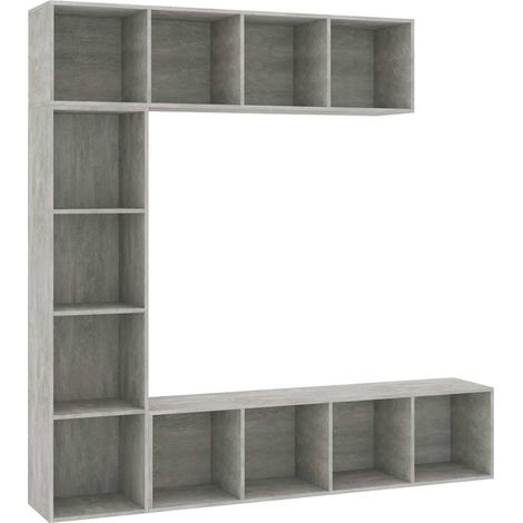 Maison Exclusive - Set Mobili Libreria/Porta TV 3 pz Grigio Cemento 180x30x180 cm (1/5)