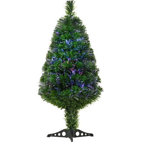 Sapin de Noël lumineux artificiel 90 cm, fibre optique multicolore, pied inclus, 90 branches vertes (1/5)