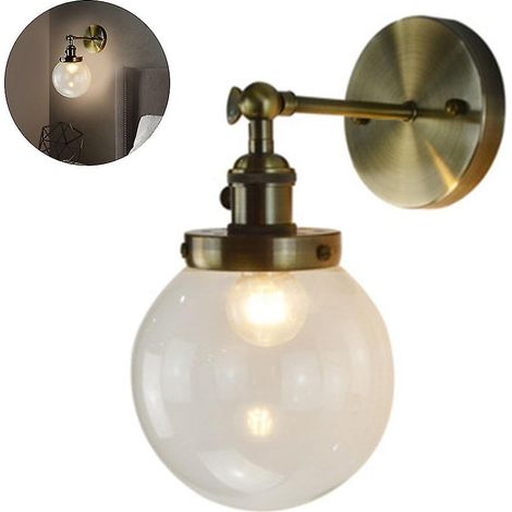 Applique murale industrielle antique avec globe et abat-jour en verre de 15 cm, style vintage. (1/4)