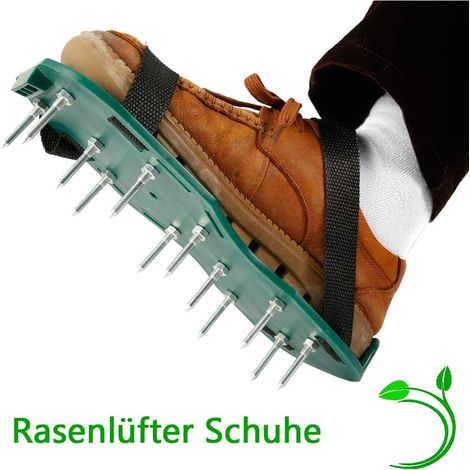 Chaussures aérateurs de pelouse, chaussures scarificatrices à pointes avec sangles réglables et structure métallique, chaussures à pointes de taille universelle pour pelouse et jardin. (1/5)