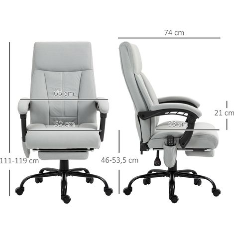 Fauteuil ergonomique massant inclinable pour bureau, siège directionnel réglable en hauteur avec repose-jambes, gris clair, idéal télétravail et espace pro. (1/5)