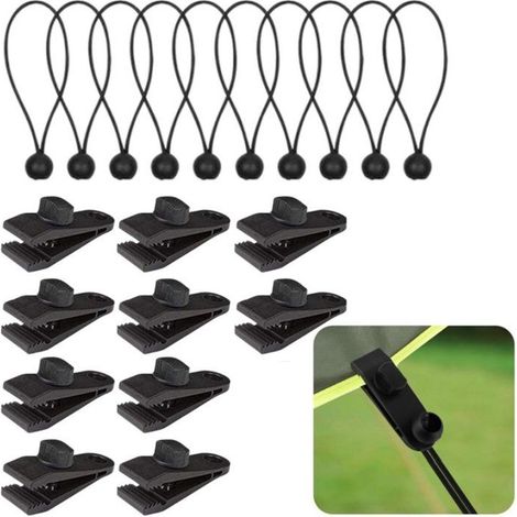 Lot de 10 pinces pour bâche avec tendeurs, fixation auvent et tente, noir, 8,3 x 2,6 cm (1/5)