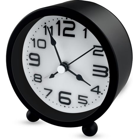 Analoger Kinderwecker ohne Ticken, geräuschloser Morgenwecker, batteriebetriebener analoger Quarzwecker, Geschenk zum Schulanfang für Schüler, Jungen und Mädchen (Schwarz)