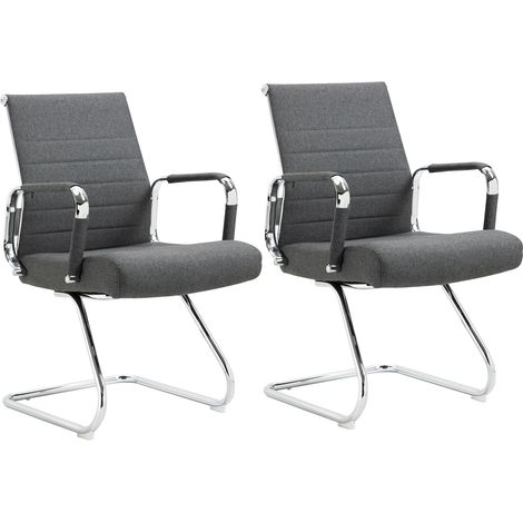 SVITA OFFICE COMFORT 2er Set Besucherstuhl  Freischwinger-Stuhl mit Armlehne Konferenzstuhl ohne Rollen Armlehnstuhl Office-Stuhl Stoff Dunkelgrau (1/5)