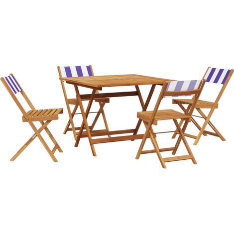 Maison Exclusive - Set Pranzo Giardino 5pz Blu e Bianco Tessuto e Legno Massello