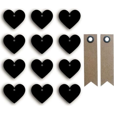 Stickers ardoises petits cœurs + 20 étiquettes kraft Fanion