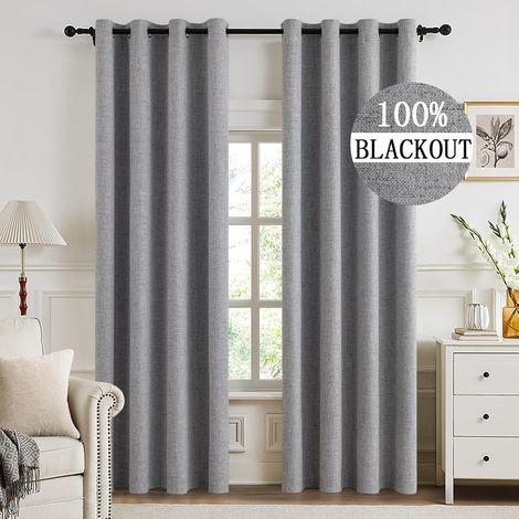 Lot de 2 Rideaux Oeillets Lin Occultants Thermiques 140x215cm Salon Chambre