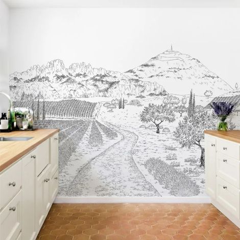 Papier peint panoramique - Le Midi - Noir et blanc - intissé : 150g/m² - 7 lés : 336x270cm (1/5)