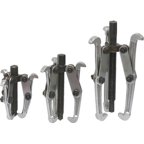 Extractor de rodamientos y poleas 3 piezas 75, 100 y 150 mm. Ideal para desmontar rodamientos, poleas y engranajes de diversos tamaños.