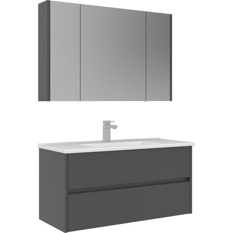 Waschtisch-Set mit Spiegel (2-teilig) "Arno 100" – 100 x 45 x 52 cm – Grau (1/3)