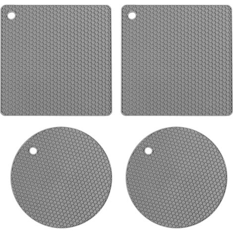 Set mit 4 Silikon-Untersetzern, rutschfest und hitzebeständig, wabenförmige Silikonmatten für heiße Töpfe und Pfannen (2 runde und 2 quadratische) (1/5)