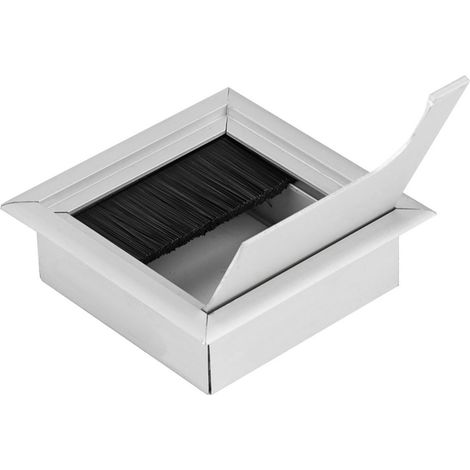 Passe-câble carré en aluminium pour table, avec insert pour prise et couvercle supérieur. (1/5)