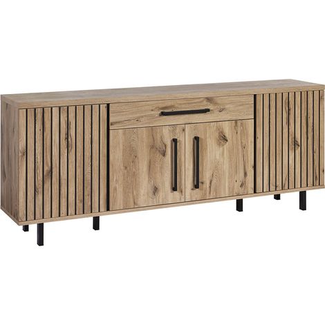 ROMY - Buffet 4 Portes 1 Tiroir Aspect Bois Finition Canyon Oak Effet Tasseaux (1/5)