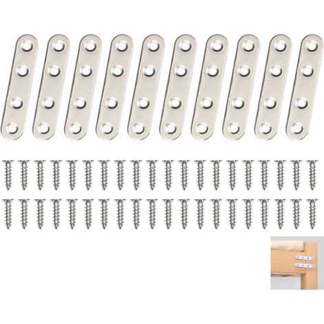 Confezione da 10 piastre di giunzione piatte e dritte in acciaio inossidabile per impieghi gravosi, con 40 viti (7,6 x 1,6 cm) (1/5)