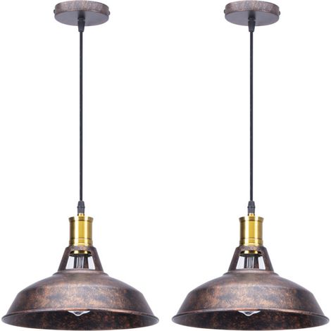 Lot de 2 Lustre Suspension Industrielle Vintage E27 LED Lampe Plafonniers Retro Abat-jour pour Cuisine Salle à manger Salon Chambre Restaurant, Rouille (1/4)
