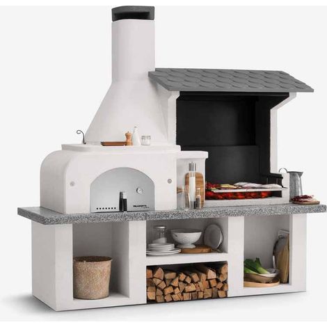 Antille Complete Outdoor Bbq with Wood Fired Oven - 90L x 255W x 250H - Concrete/Stainless Steel - White