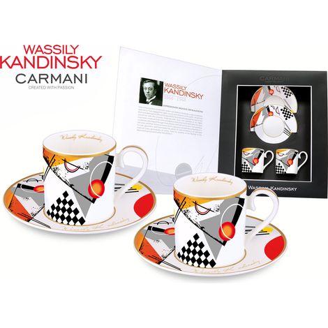 Set di 2 tazzine da caffè espresso, in porcellana arancione di Wassily Kandinsky, 1923.