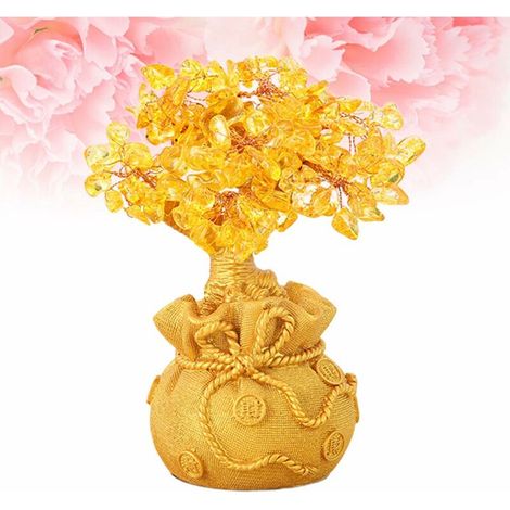 Ahlsen Árbol de dinero de la suerte de cristal, adorno de árbol de la suerte de citrino, decoración de riqueza Feng Shui para bodega (1/5)