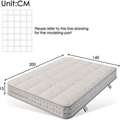 Matelas à ressorts ensachés 7 zones 140 x 200 cm H3, matelas en mousse à froid de 15 cm d'épaisseur, supportant jusqu'à 280 kg, matelas orthopédique pour lit double, adapté aux personnes allergiques, (1/4)