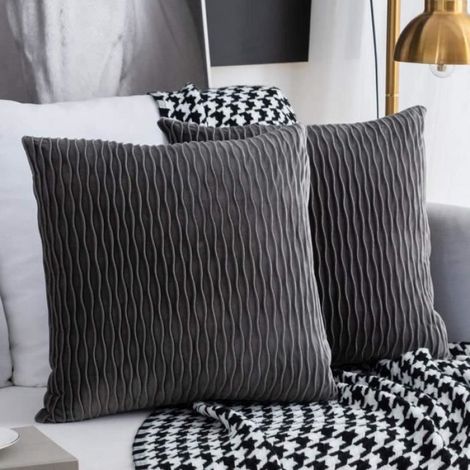 Housses de Coussin - Velours - 45x45 cm - Gris - 2 pièces - Design Contemporain (1/4)