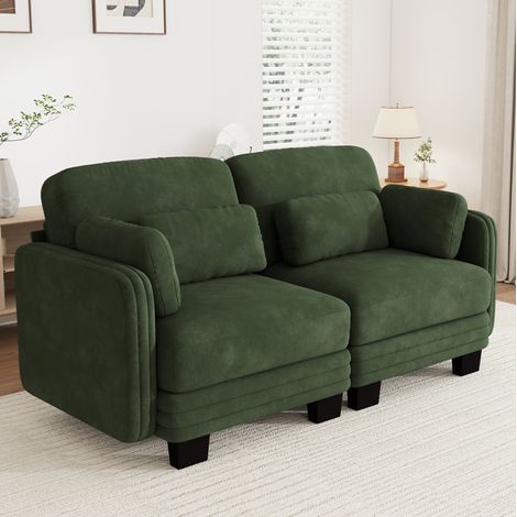 Divano modulare a 2 posti in ciniglia con cuscini lombari e per bracciolo verde OKWISH (1/5)