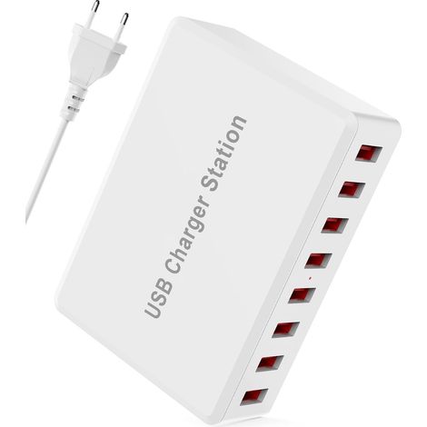 Chargeur USB Multiple, 50W Chargeur 8-Port Station de Charge, Chargeur Multi USB, Multiprise Secteur, Charger pour Smartphones Tablettes 14/13/12/Pro iPad Samsung (1/5)