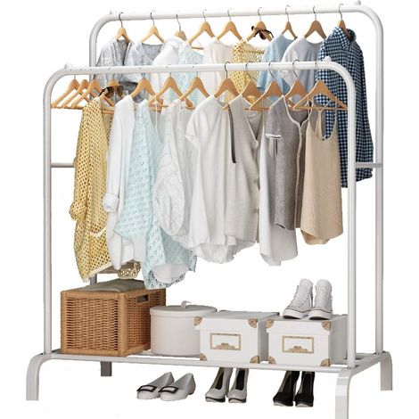 Hofuton Porte-vêtements, Porte-vêtements Multifonctionnel, Porte-Manteaux à Deux Pôles, Blanc (1/5)