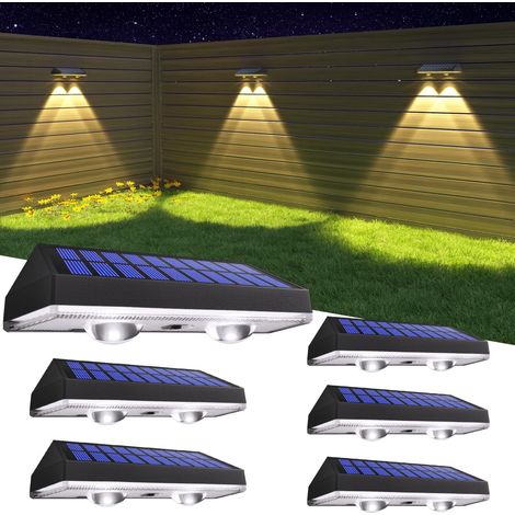 Lot de 6 lampes solaires pour jardin extérieur, lampes murales solaires de jardin, imperméables, lumineuses, avec 3 modes de couleur pour la décoration de terrasse (1/5)