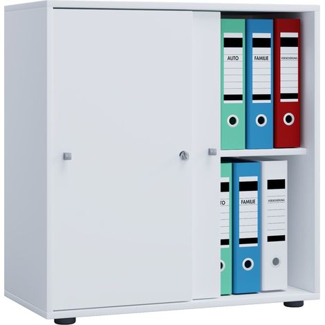 Mobile ufficio VCM con 2 scomparti moderno armadietto con porte scorrevoli Dimensioni ca. L. 70 x A. 73 x T. 37 cm – Scomparto Lona 2 (bianco) (1/2)