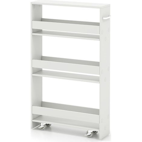Carrello portaoggetti con maniglia e ruote da cucina Scaffale mobile salvaspazio con scaffali stretti Bianco (1/5)