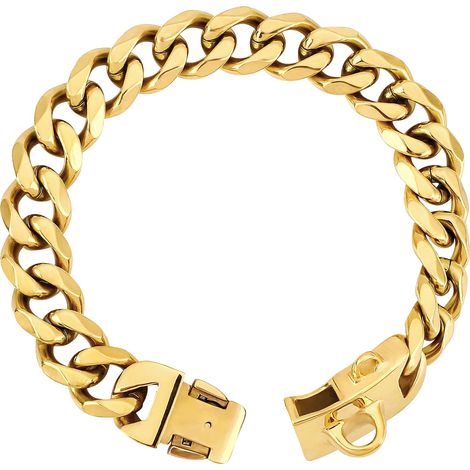 BAOBOTE - Collier pour chien à chaîne dorée de 19 mm, collier de luxe à maillons cubains dorés avec boucle sécurisée pour grands pitbulls (56 cm, or) (1/5)