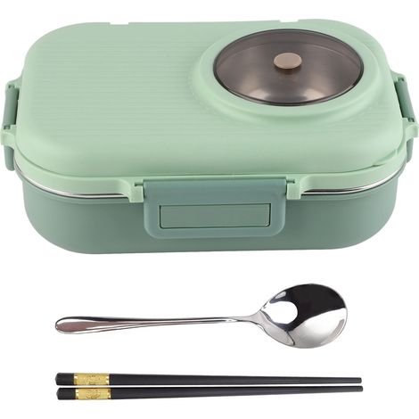 Boîte-repas isotherme 1100ml 3 compartiments en acier inoxydable 304 avec couverts, idéale pour déjeuner vert (1/5)