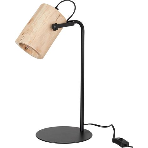 Lampe de bureau en bois naturel style contemporain - Bois naturel et noir mat