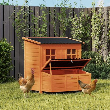 Poulailler avec pondoir pour 4 à 6 poules, toit étanche, bois de sapin, plastique, 100 x 86 x 100 cm, orange (1/5)