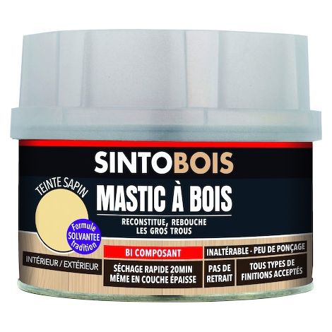 Sinto – Mastic à bois bi-composants 170 ml – Pour bois dur et dérivés – Application intérieure/extérieure – Résistance mécanique élevée