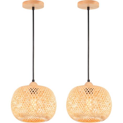 royaluxe- 2X Φ25CM Suspension Luminaire Moderne Suspension En Bambou Tissage Abat-Jour En Bambou Lampe De Plafond Vintage Pour Restaurant, Salon, Cuisine, Café (1/5)
