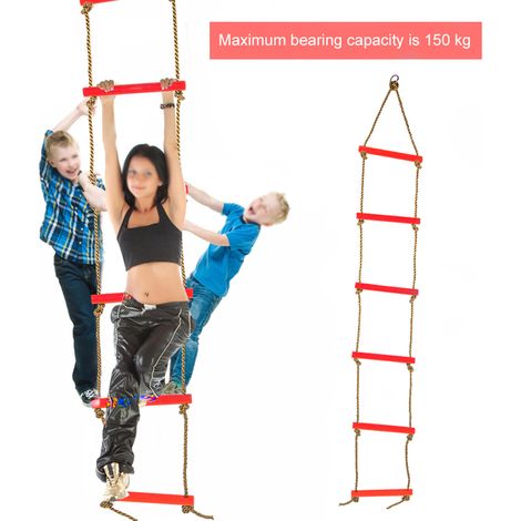 Échelle de grimper pour enfants - 6 barreaux en plastique rouge, jeu d'aventure extérieur