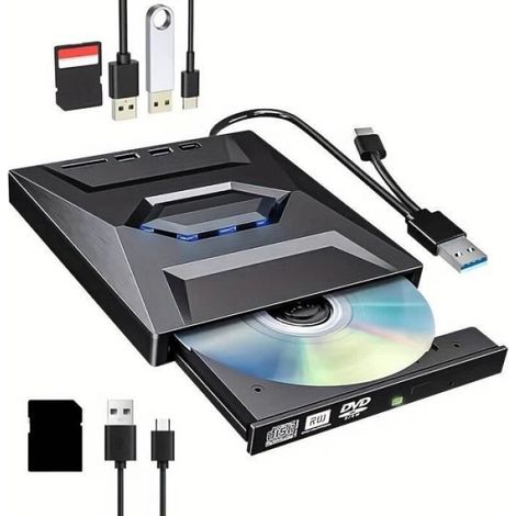 Graveur de CD DVD Externe - - USB 3.0 Type C - Compatible Windows - Noir (1/4)