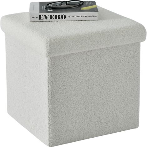 Pouf pliable - avec espace de rangement - 37x37x37 cm - blanc (1/3)