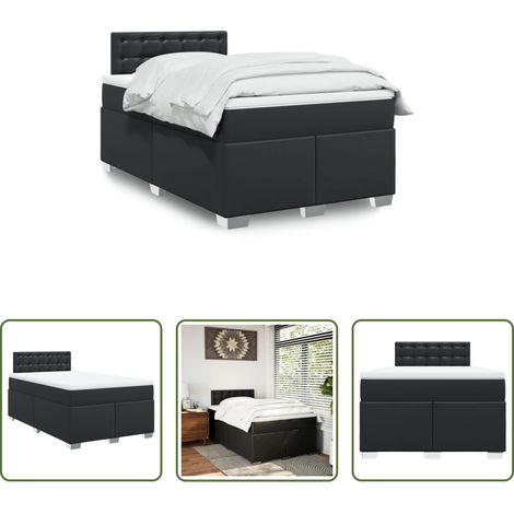 Matelas à ressorts ensachés - Sommier à lattes de lit avec matelas noir 120x190 cm similicuir (1/5)